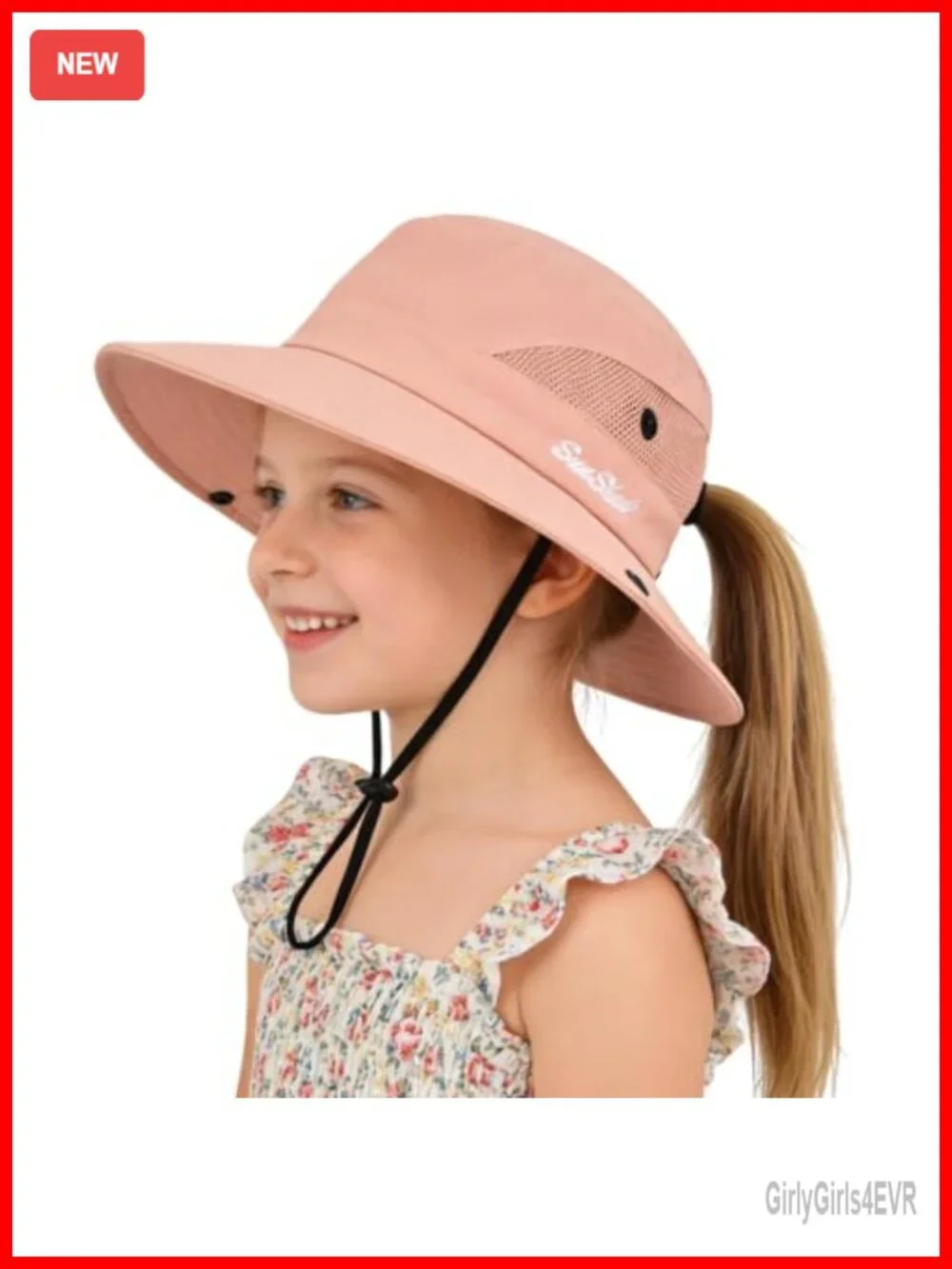 UPF 50+ Girls Ponytail Sun Hat Quick Dry Bucket Mesh Hat